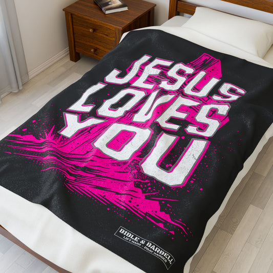 Jesus Loves You Velveteen Plush Throw Blanket