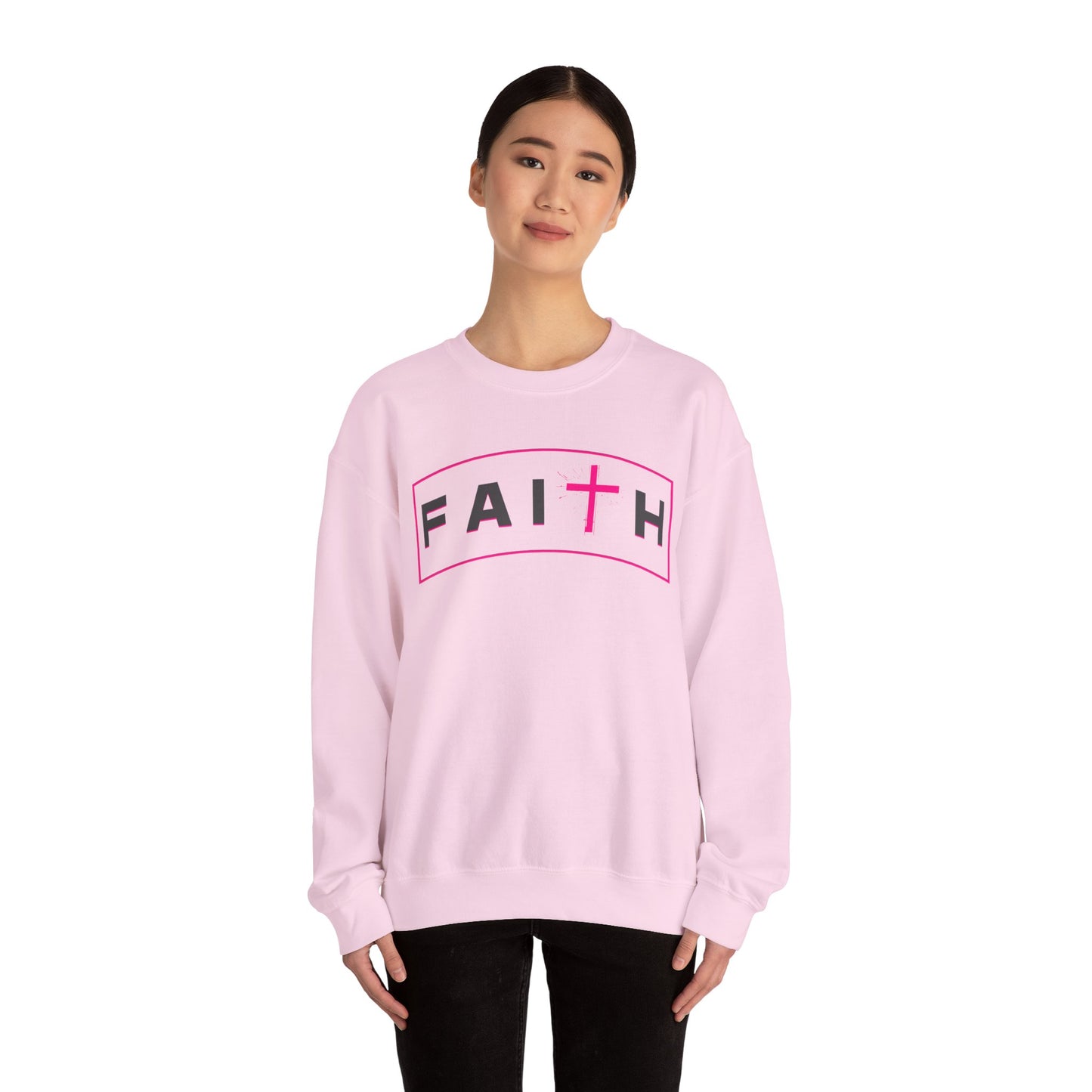 Faith Crewneck Sweatshirt — Pink Cross Graphic Christian Pullover