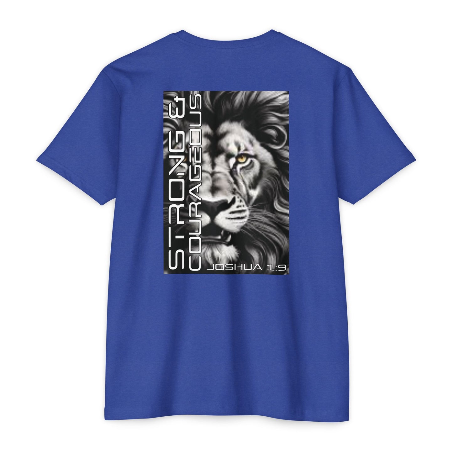 Strong & Courageous Lion Graphic T-Shirt, Joshua 1:9 Motivational Tee, Unisex Shirt, Strength Apparel, Gift for Him, Faith-Based Clothing