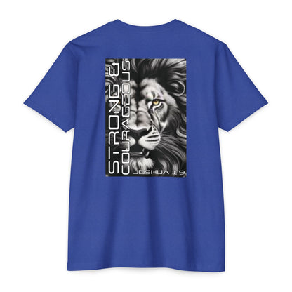 Strong & Courageous Lion Graphic T-Shirt, Joshua 1:9 Motivational Tee, Unisex Shirt, Strength Apparel, Gift for Him, Faith-Based Clothing