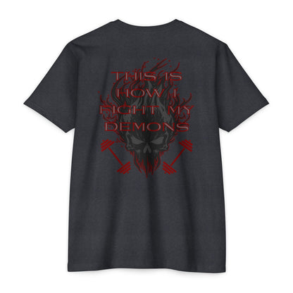Bible & Barbell T-Shirt — 'This Is How I Fight My Demons' Fitness Faith Tee