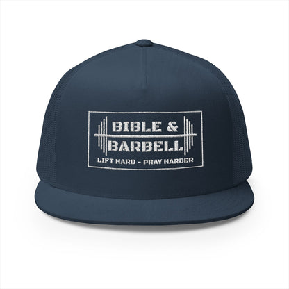Bible & Barbell White Boxed Logo 5 Panel Trucker Cap